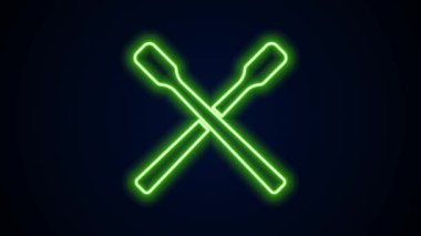 Parlayan neon hattı Drum çubukları simgesi siyah arkaplanda izole edildi. Müzik aleti. 4K Video hareketli grafik canlandırması