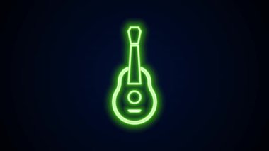 Parlayan neon hattı Gitar simgesi siyah arkaplanda izole edildi. Akustik gitar. Telli müzik aleti. 4K Video hareketli grafik canlandırması