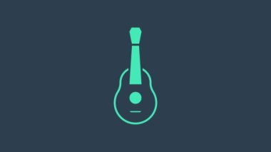 Turkuaz Gitar ikonu mavi arkaplanda izole edildi. Akustik gitar. Telli müzik aleti. 4K Video hareketli grafik canlandırması