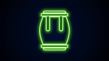 Parlayan neon hattı Drum simgesi siyah arkaplanda izole edildi. Müzik işareti. Müzik aleti sembolü. 4K Video hareketli grafik canlandırması