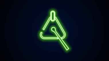 Parlayan neon hattı üçgen müzik aleti simgesi siyah arkaplanda izole edildi. 4K Video hareketli grafik canlandırması