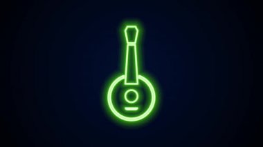 Parlayan neon hattı Banjo simgesi siyah arkaplanda izole edildi. Müzik aleti. 4K Video hareketli grafik canlandırması