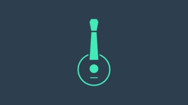 Turkuaz Banjo simgesi mavi arkaplanda izole edildi. Müzik aleti. 4K Video hareketli grafik canlandırması