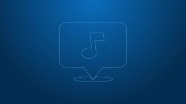 Beyaz çizgi müzik notası, ton simgesi mavi arkaplanda izole edilmiş. 4K Video hareketli grafik canlandırması