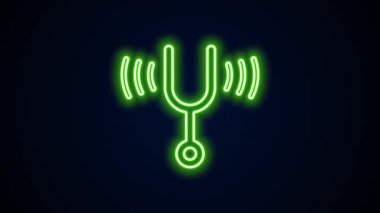 Parlayan neon hattı müzik aletleri simgesini ayarlamak için müzikal ayar çatalı siyah arkaplanda izole edilmiş. 4K Video hareketli grafik canlandırması