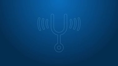 Müzik aletlerini ayarlamak için beyaz çizgi müzik ayarlama çatalı mavi arkaplanda izole edilmiş. 4K Video hareketli grafik canlandırması