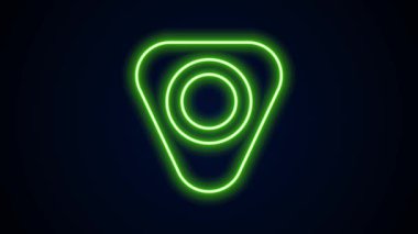 Parlayan neon çizgisi Gitar Seçme simgesi siyah arkaplanda izole edildi. Müzik aleti. 4K Video hareketli grafik canlandırması