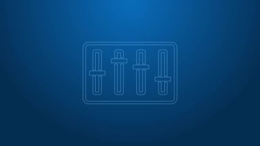 Beyaz çizgi Ses Karıştırıcı simgesi mavi arkaplanda izole edildi. DJ ekipman kaydırma düğmeleri. Konsol karıştırılıyor. 4K Video hareketli grafik canlandırması