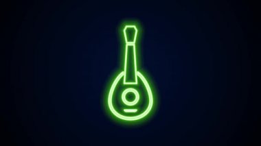 Parlayan neon hattı Gitar simgesi siyah arkaplanda izole edildi. Akustik gitar. Telli müzik aleti. 4K Video hareketli grafik canlandırması