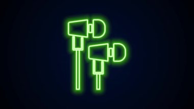 Parlayan neon hattı hava kulaklığı simgesi siyah arkaplanda izole edildi. Kulaklıklar için kablosuz cihaz. Elektronik cihazlar. 4K Video hareketli grafik canlandırması