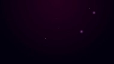 Parlayan neon hattı Tüy kalem simgesi siyah arkaplanda izole edildi. 4K Video hareketli grafik canlandırması