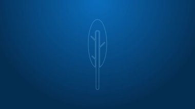 Beyaz çizgi tüy kalem simgesi mavi arkaplanda izole edildi. 4K Video hareketli grafik canlandırması