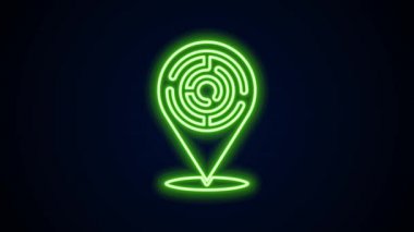 Parlayan neon hattı Minotaur labirenti ya da labirent simgesi siyah arka planda izole edilmiş. Antik Yunan mitolojisi. 4K Video hareketli grafik canlandırması