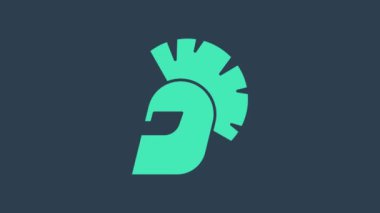 Turkuaz Yunan kask simgesi mavi arka planda izole edildi. Tüylü ya da at tüylü askerleri korumak için antika miğfer. 4K Video hareketli grafik canlandırması