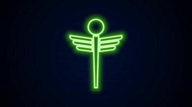 Siyah arkaplanda parlayan neon hattı Caduceus yılan tıbbi sembolü ikonu izole edildi. İlaç ve sağlık hizmetleri. Eczane, ilaç, eczane amblemi. 4K Video hareketli grafik canlandırması