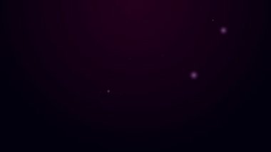 Parlak neon hattı, siyah arkaplanda izole edilmiş yemek çubuğu ikonu üzerinde zeytin ve peynir. Kanepe, peynirli ve zeytinli tapas. 4K Video hareketli grafik canlandırması