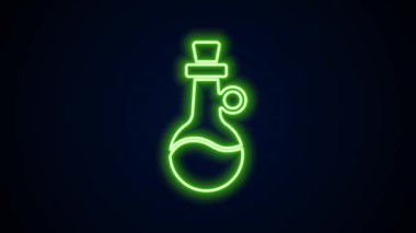Parlayan neon hattı siyah arka planda izole edilmiş zeytinyağı ikonu. Zeytinyağı ikonlu sürahi. 4K Video hareketli grafik canlandırması