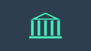 Atina, Akropolis, Yunanistan 'dan Turkuaz Parthenon mavi arka planda izole edildi. Antik Yunan ulusal simgesi. 4K Video hareketli grafik canlandırması