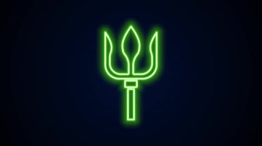Parlayan neon hattı Neptune Trident simgesi siyah arkaplanda izole edildi. 4K Video hareketli grafik canlandırması