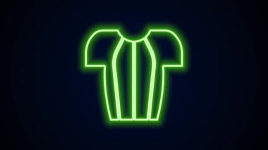 Parlayan neon çizgisi bisiklet tişörtü simgesi siyah arkaplanda izole edildi. Bisiklet forması. Bisiklet giysisi. 4K Video hareketli grafik canlandırması