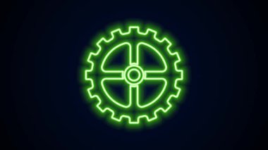 Parlayan neon çizgisi, siyah arkaplanda izole edilmiş bisiklet sprokrank ikonu. 4K Video hareketli grafik canlandırması