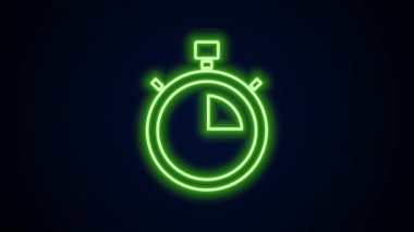 Parlayan neon hattı Stopwatch simgesi siyah arkaplanda izole edildi. Zaman göstergesi. Kronometre işareti. 4K Video hareketli grafik canlandırması