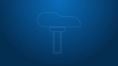 Mavi arka planda beyaz çizgi bisiklet koltuğu simgesi izole edildi. Bisiklet eyeri. 4K Video hareketli grafik canlandırması