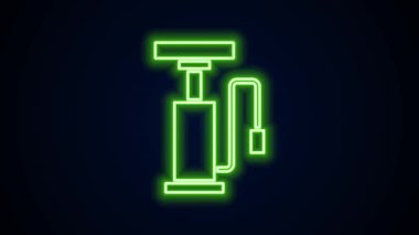 Parlayan neon hat bisiklet hava pompası ikonu siyah arkaplanda izole edildi. 4K Video hareketli grafik canlandırması