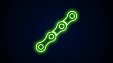 Parlayan neon hattı bisiklet zinciri simgesi siyah arkaplanda izole edildi. Bisiklet zinciri sıçrama iletimi. 4K Video hareketli grafik canlandırması