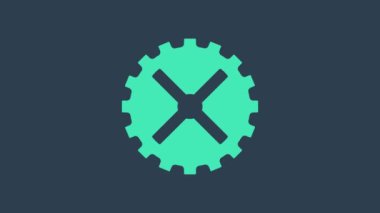 Mavi arka planda izole edilmiş turkuaz bisiklet sprokrank ikonu. 4K Video hareketli grafik canlandırması