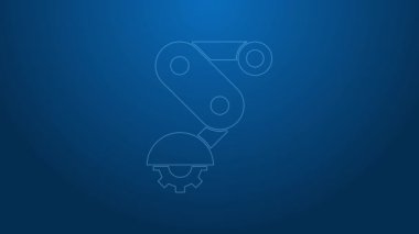 Beyaz çizgi Derailleur bisiklet arka hız katlama simgesi mavi arkaplanda izole edildi. 4K Video hareketli grafik canlandırması