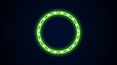 Parlayan neon çizgisi bisiklet tekeri simgesi siyah arkaplanda izole edildi. Bisiklet yarışı. Tekerlek havası. Spor malzemeleri. 4K Video hareketli grafik canlandırması