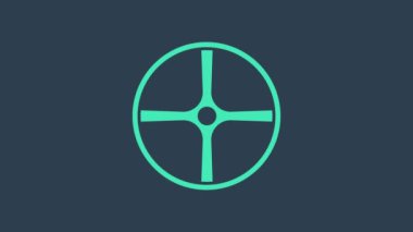 Turkuaz bisiklet tekeri simgesi mavi arkaplanda izole edildi. Bisiklet yarışı. Olağanüstü bir spor. Spor malzemeleri. 4K Video hareketli grafik canlandırması