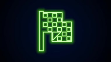 Parlayan neon hattı İşaretli bayrak simgesi siyah arkaplanda izole edildi. Yarış bayrağı. 4K Video hareketli grafik canlandırması