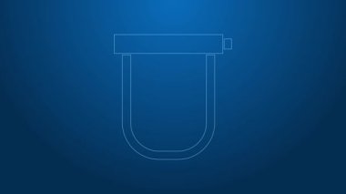 Mavi arka planda beyaz çizgi bisiklet kilidi U şeklinde endüstriyel simge izole edildi. 4K Video hareketli grafik canlandırması