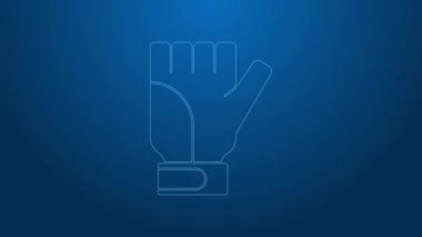Mavi arkaplanda beyaz çizgi eldivenleri simgesi izole edildi. Olağanüstü bir spor. Spor malzemeleri. 4K Video hareketli grafik canlandırması