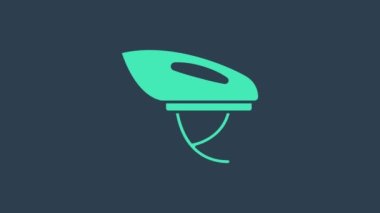 Mavi arka planda izole edilmiş turkuaz bisiklet başlığı simgesi. Olağanüstü bir spor. Spor malzemeleri. 4K Video hareketli grafik canlandırması