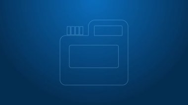 Beyaz çizgi boya, guaj, kavanoz, mavi arka planda izole edilmiş boya ikonu. 4K Video hareketli grafik canlandırması