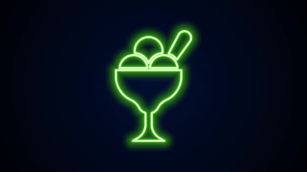 Glowing neon line Ice cream in the bowl icon isolated on black background. Sweet symbol. 4K Video motion graphic animation — Stock Video