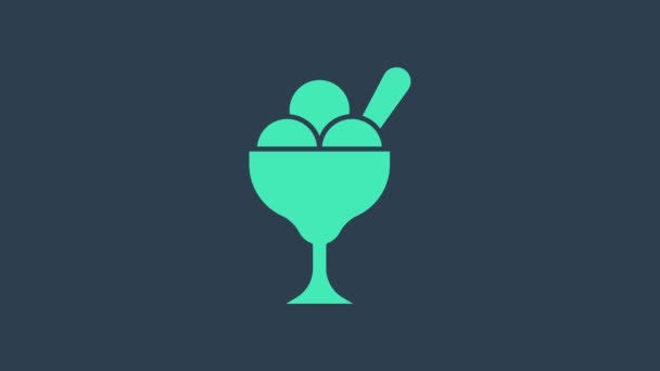 绿松石冰淇淋在碗图标孤立的蓝色背景.甜蜜的象征。4K视频运动图形动画 — 图库视频影像
