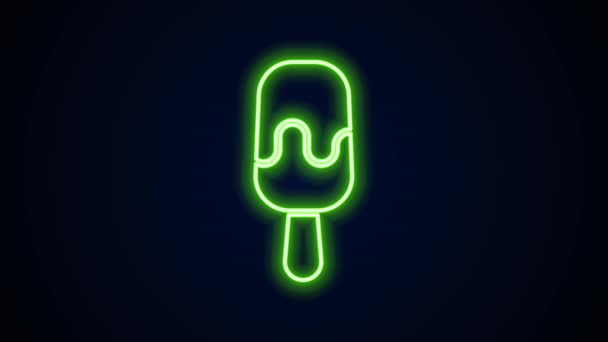 Parlayan neon hattı siyah arka planda izole edilmiş çubuk ikonunda dondurma. Güzel sembol. 4K Video hareketli grafik canlandırması — Stok video