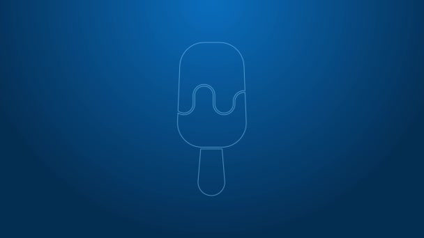 White line Ice cream on stick icon isolated on blue background. Sweet symbol. 4K Video motion graphic animation — Stock Video