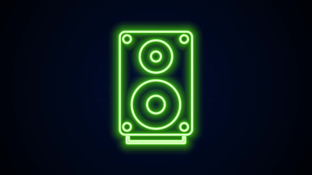Glowing neon line Stereo speaker icon isolated on black background. Suara speaker sistem. Ikon musik. Peralatan speaker musik kolom bass. Animasi grafis gerak Video 4K — Stok Video