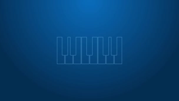 Vit linje Musik synthesizer ikon isolerad på blå bakgrund. Elektroniskt piano. 4K Video motion grafisk animation — Stockvideo
