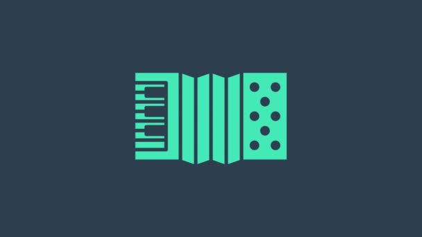 Icône accordéon instrument de musique turquoise isolé sur fond bleu. Baïonnette classique, harmonique. Animation graphique de mouvement vidéo 4K — Video