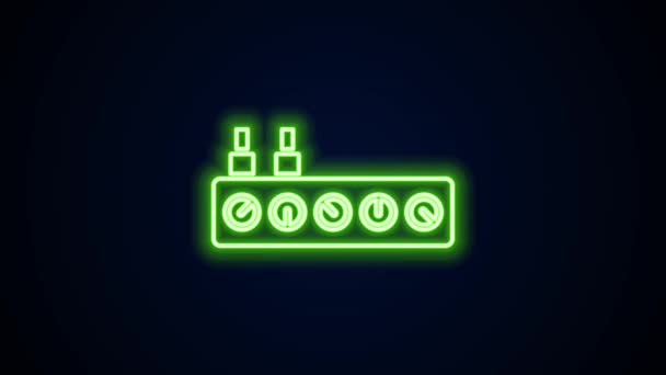 Linea neon incandescente Icona del controller mixer audio isolato su sfondo nero. Pulsanti di scorrimento dell'apparecchiatura Dj. Console di miscelazione. Animazione grafica 4K Video motion — Video Stock