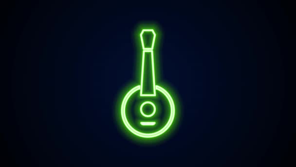 Linea fluorescente icona Banjo isolato su sfondo nero. Strumento musicale. Animazione grafica 4K Video motion — Video Stock
