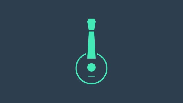 Tyrkysová ikona Banjo izolovaná na modrém pozadí. Hudební nástroj. Grafická animace pohybu videa 4K