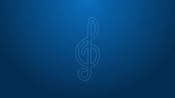 White line Treble clef icon isolated on blue background. 4K Video motion graphic animation — Stock Video