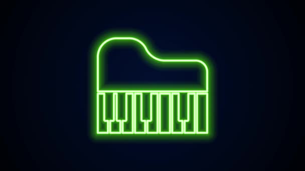 发光的霓虹灯线大钢琴图标孤立在黑色背景。音乐乐器。4K视频运动图形动画 — 图库视频影像